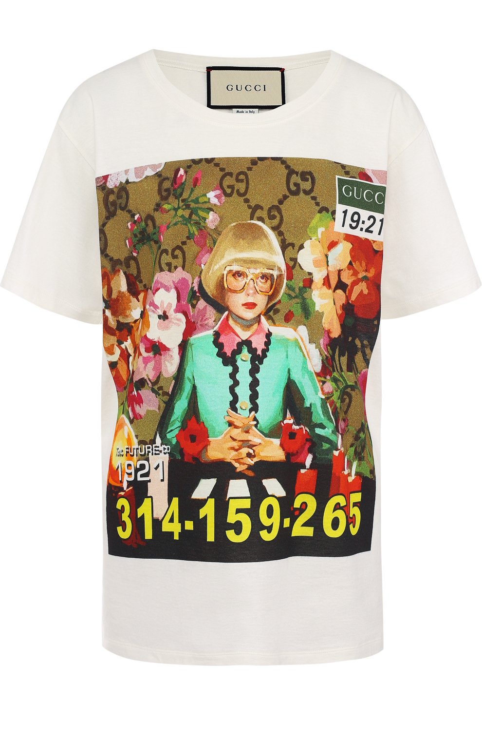 Хлопковая футболка свободного кроя с принтом GUCCI, арт. 492347/X3L88, фото 1