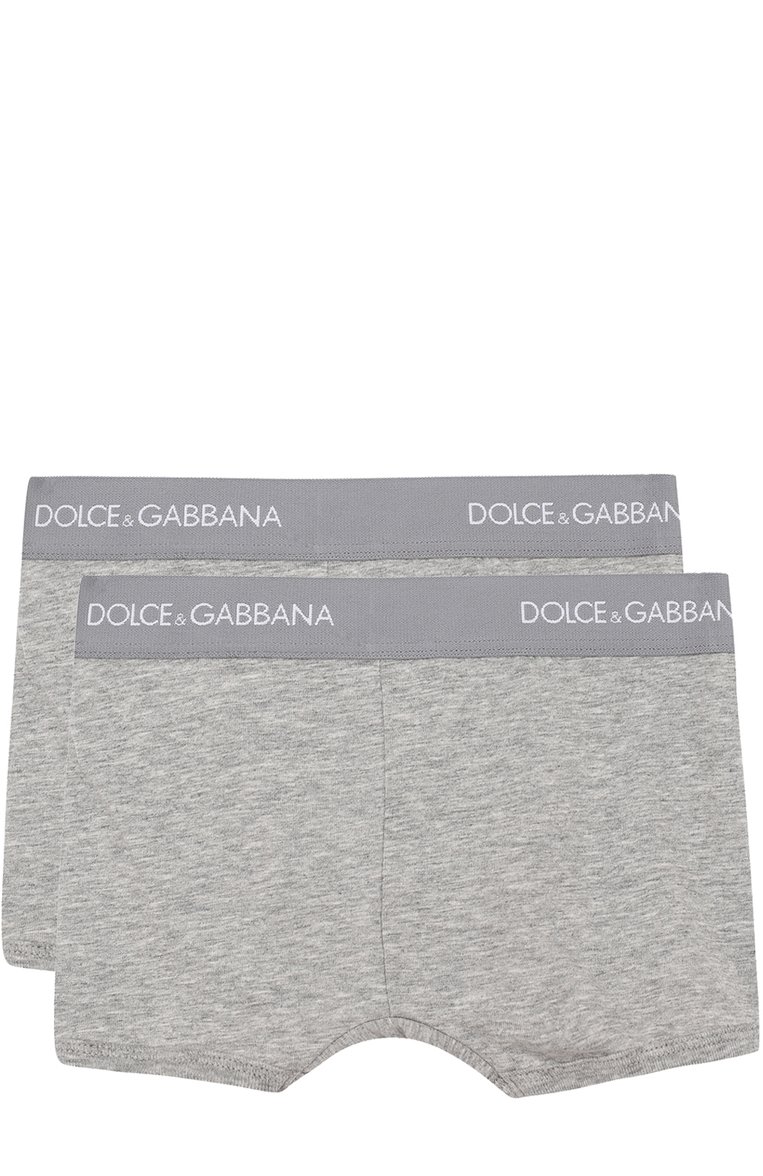 Детские комплект из двух боксеров с логотипом бренда DOLCE & GABBANA серого цвета, арт. L4U701/0YG09 | Фото 2 (Материал внешний: Хлопок; Рукава: Короткие; Статус проверки: Проверена категория; Ювелирные украшения: Назначено)