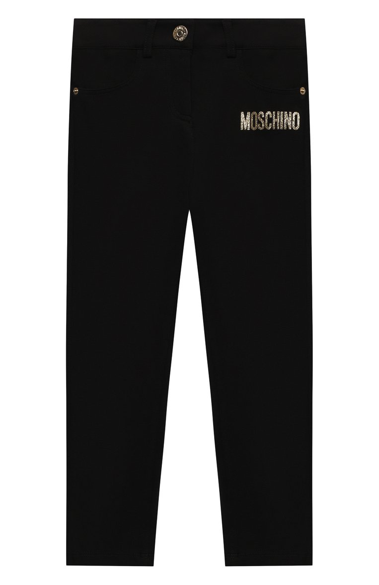 Детские брюки из вискозы MOSCHINO черного цвета, арт. HDP046/LJA00/4A-8A | Фото 1 (Материал сплава: Проставлено; Нос: Не проставлено; Материал внешний: Вискоза; Ростовка одежда: 4 года | 104 см, 5 лет | 110 см, 6 лет | 116 см, 8 лет | 128 см)