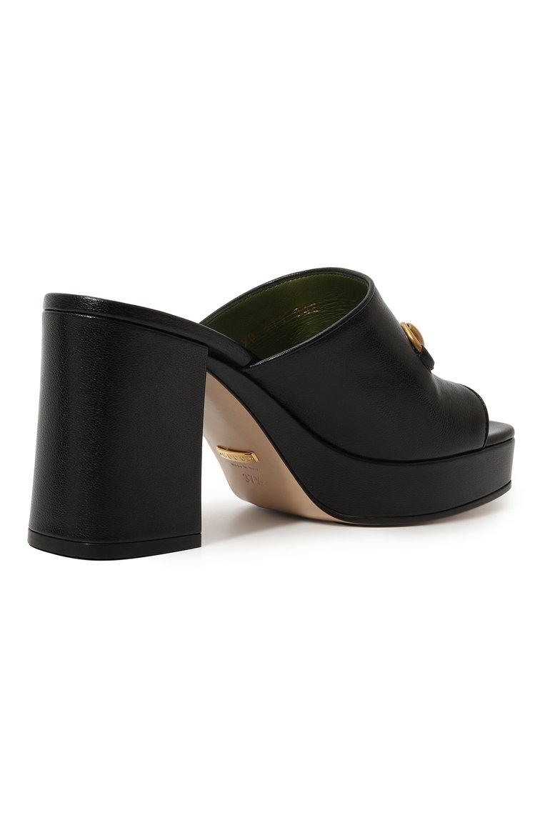 Женские кожаные мюли GUCCI черного цвета, арт. 602390 CPD90 | Фото 3 (Каблук высота: Высокий; Подошва: Платформа; Каблук тип: Устойчивый; Материал внешний: Натуральная кожа)