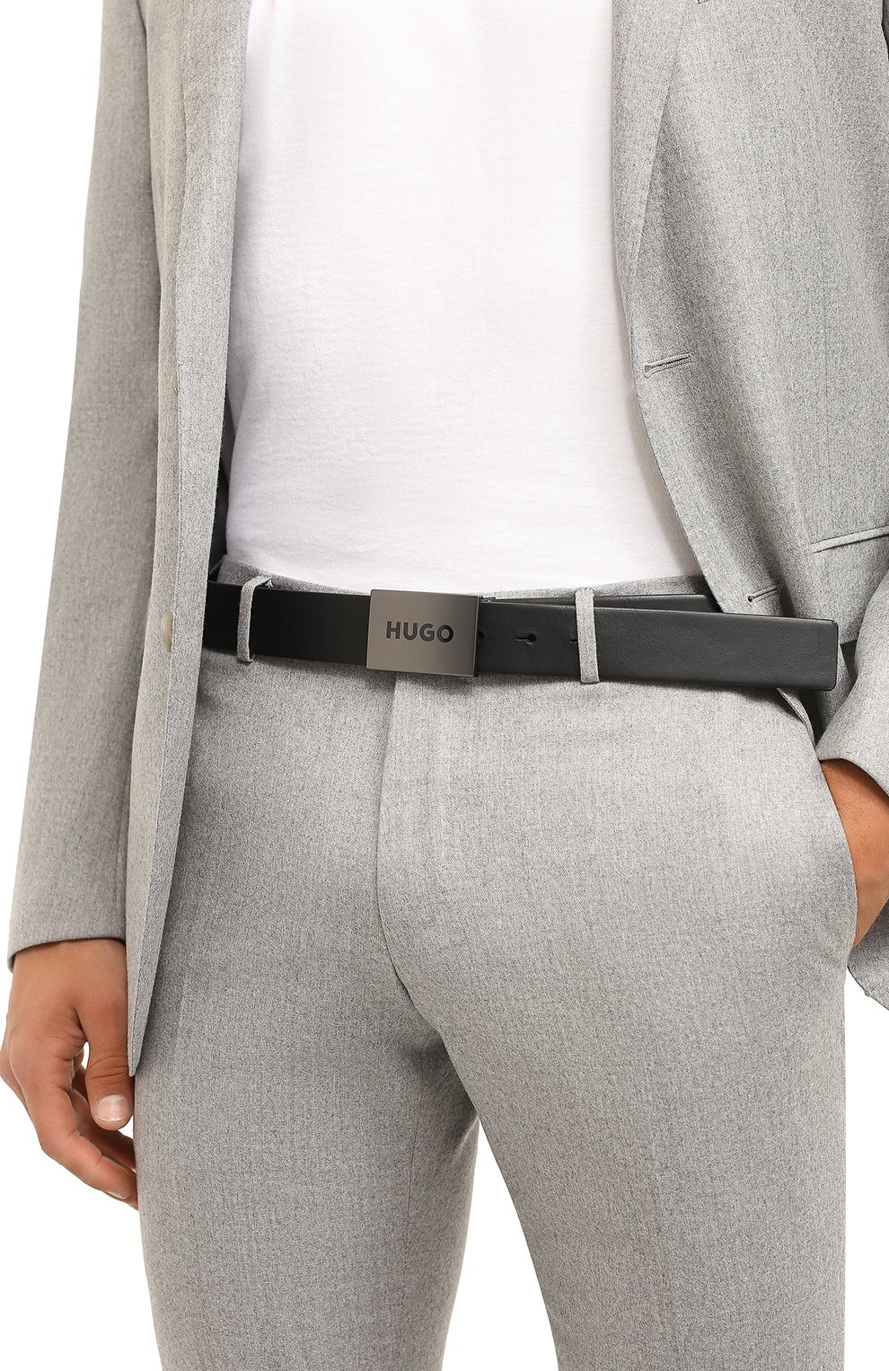 Кожаный ремень HUGO черного цвета по цене 9360 руб., арт. 50470654, фото 2 Кожаный ремень HUGO, арт. 50470654, фото 2