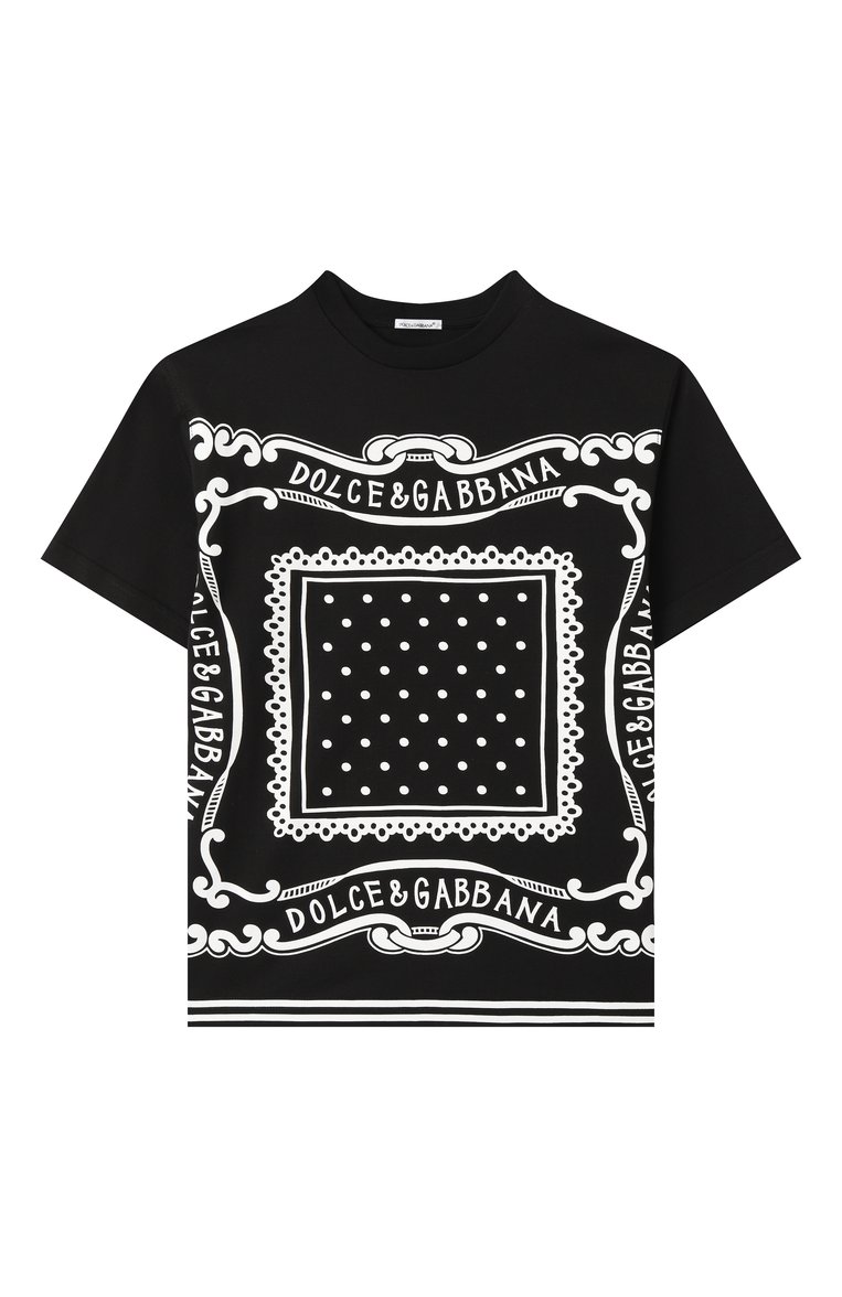 Детская хлопковая футболка DOLCE & GABBANA черно-белого цвета, арт. L4JTHV/G70K4/2-6 | Фото 1 (Драгоценные камни: Проставлено; Рукава: Короткие; Материал сплава: Проставлено; Мальчики Кросс-КТ: Футболка-одежда; Материал внешний: Хлопок; Ростовка одежда: 4 года | 104 см, 5 лет | 110 см, 6 лет | 116 см, 2 года | 92 см, 3 года | 98 см)