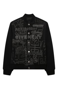 Детского хлопковый бомбер GIVENCHY черного цвета, арт. H30106/6A-12A | Фото 1 (Рукава: Длинные; Кросс-КТ: бомбер, Демисезон; Материал сплава: Проставлено; Материал внешний: Хлопок; Ма�териал подклада: Синтетический материал; Драгоценные камни: Проставлено; Ростовка одежда: 7 лет | 122 см, 12 лет | 152 см, 9 лет | 134 см)