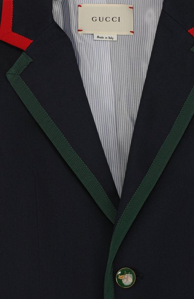 Однобортный пиджак из хлопка с контрастной отделкой GUCCI, арт. 499560/XBC97, фото 3