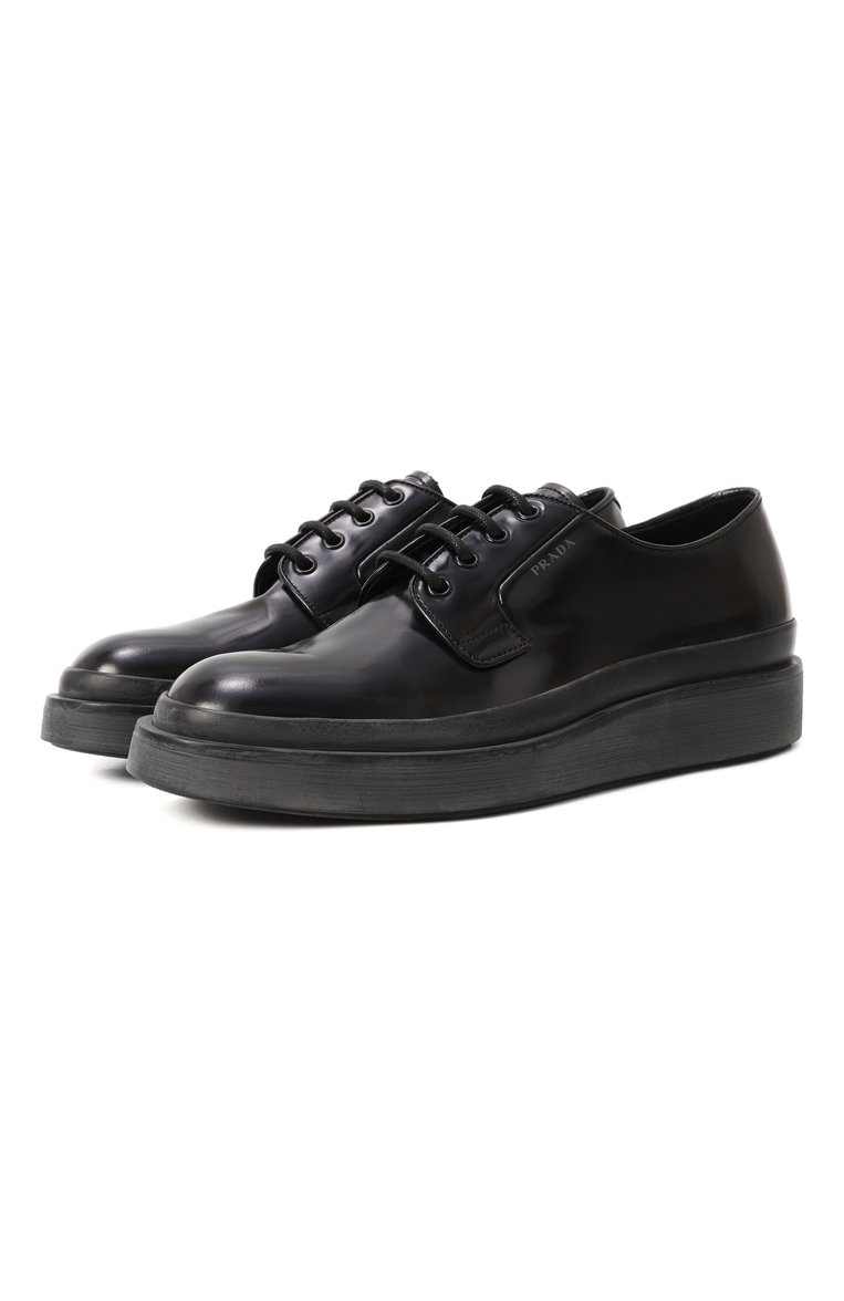 Мужские кожаные дерби PRADA черного цвета, арт. 2EE311-P39-F0002-G000 | Фото 1 (Материал внешний: Натуральная кожа; Стили: Классический; Нос: Не проставлено)