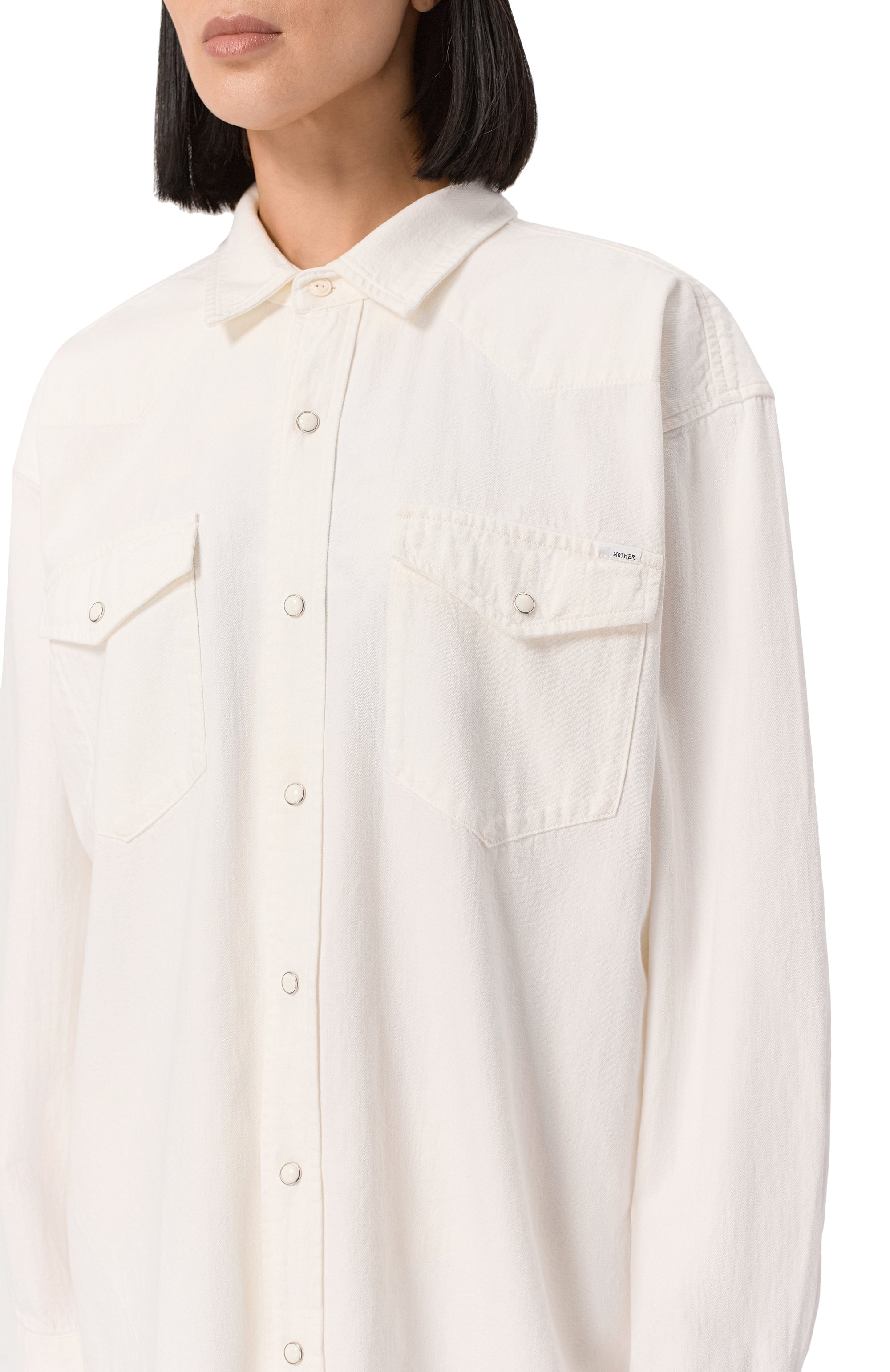 Джинсовая рубашка MOTHER молочного цвета по цене 41050 руб., арт. 21306-1494, фото 5 Джинсовая рубашка MOTHER, арт. 21306-1494, фото 5
