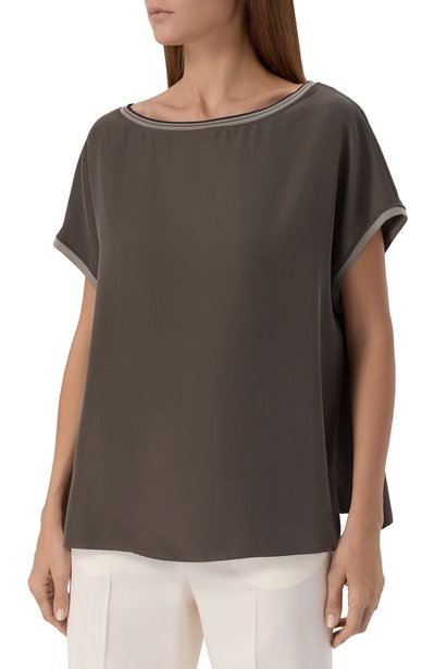 Шелковый топ GIORGIO ARMANI темно-серого цвета по цене 158000 руб., арт. GW003910/TE13643, фото 3 Шелковый топ GIORGIO ARMANI, арт. GW003910/TE13643, фото 3