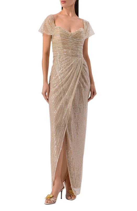 Платье с отделкой пайетками Sasha Kim SK-00001760 Бежевый  SK-00001760 Фото 2