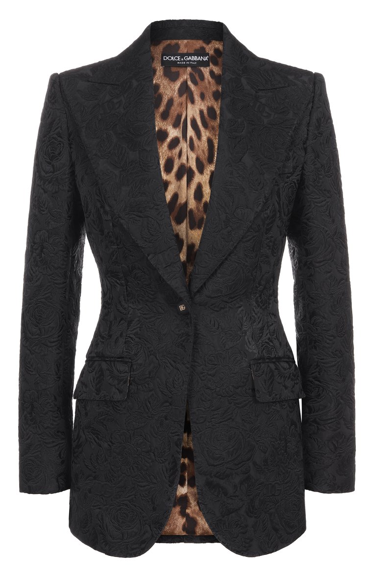Женский жакет из хлопка и шелка DOLCE & GABBANA черного цвета, арт. F29UCT/GDCSS | Фото 1 (Рукава: Длинные; Длина (для топов): Стандартные; Материал внешний: Хлопок, Синтетический материал; Женское Кросс-КТ: Жакет-одежда; 1-2-бортные: Однобортные; Случай: Вечерний; Кросс-КТ: костюм; Стили: Классический; Материал подклада: Синтетический материал; Автоматизация ТО: Проставлено; Автоматизация состава: Проставлено; Размерность: Идёт в размер; Re-sync: On)