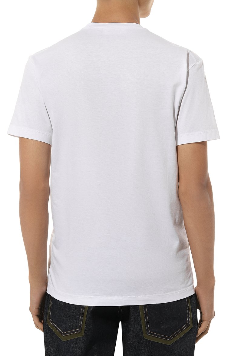 Мужская хлопковая футболка DSQUARED2 белого цвета, арт. S79GC0010/S23009/174/0UTLET AW22-23 | Фото 4 (Рукава: Короткие; Длина (для топов): Стандартные; Материал внешний: Хлопок; Принт: Без принта; Стили: Кэжуэл; Мужское Кросс-КТ: Футболка-одежда; Кросс-КТ: Джерси; Автоматизация состава: Проставлено; Автоматизация ТО: Проставлено; Детали: Декор)