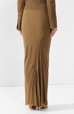 Женская шелковая юбка RICK OWENS коричневого цвета, арт. RP19S6333/G | Фото 4 (Длина Ж (юбки, платья, шорты): Макси; Статус проверки: Проверена категория, Проверено; Материал внешний: Шелк; Женское Кросс-КТ: Юбка-одежда; Материал сплава: Проставлено, Проверено; Драгоценные камни: Проставлено)