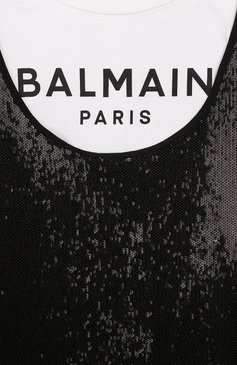 Детское платье BALMAIN черного цвета, арт. 6M1091/MB620/4-10 | Фото 3 (Материал внешний: Синтетический материал; Рукава: Короткие; Материал подклада: Хлопок; Девочки Кросс-КТ: Платье-одежда; Случай: Повседневный; Материал сплава: Проставлено; Драгоценные камни: Проставлено)