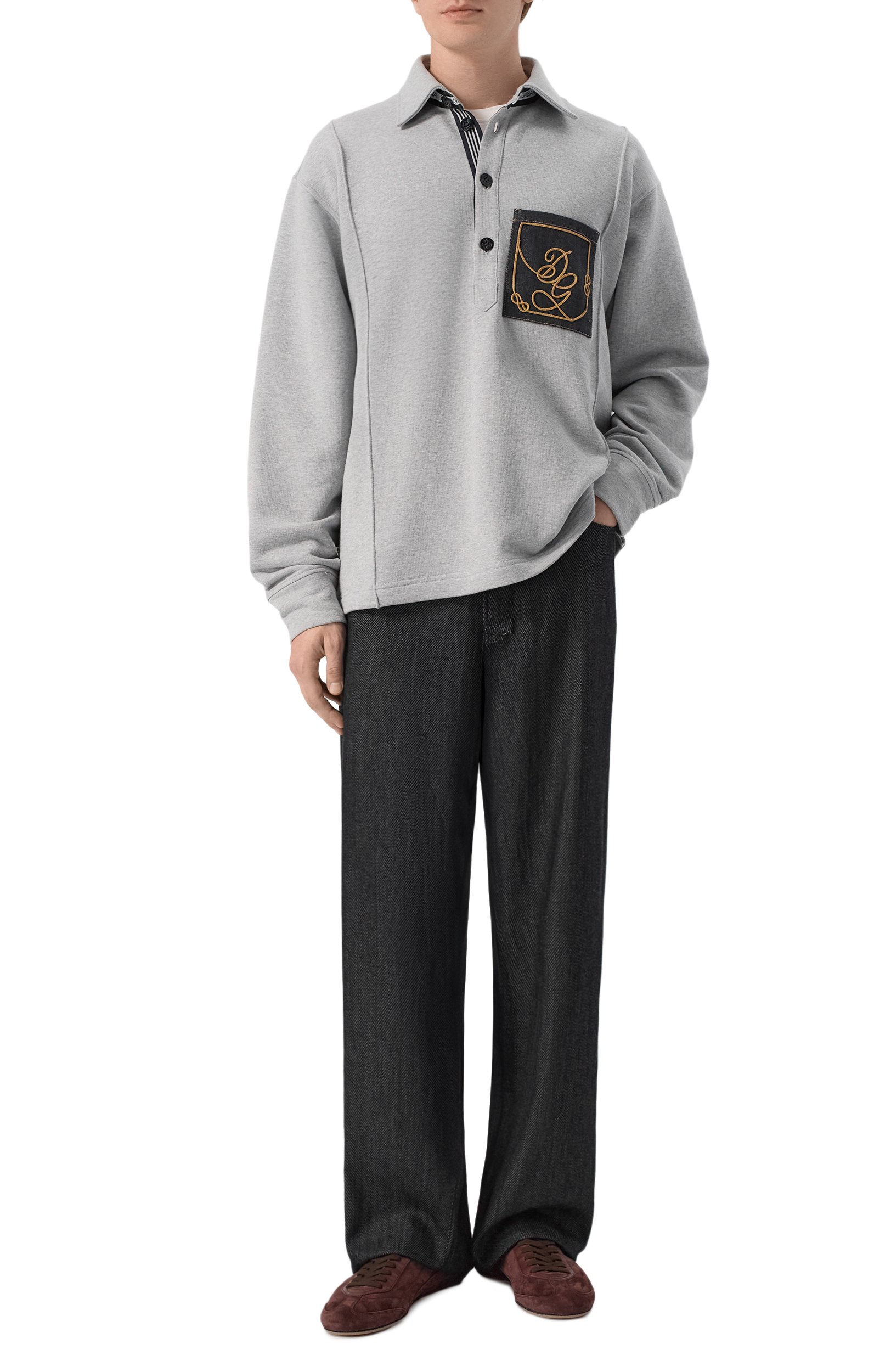 Хлопковое поло DOLCE & GABBANA светло-серого цвета по цене 125500 руб., арт. G9CEIZ/HU7W4, фото 2 Хлопковое поло DOLCE & GABBANA, арт. G9CEIZ/HU7W4, фото 2