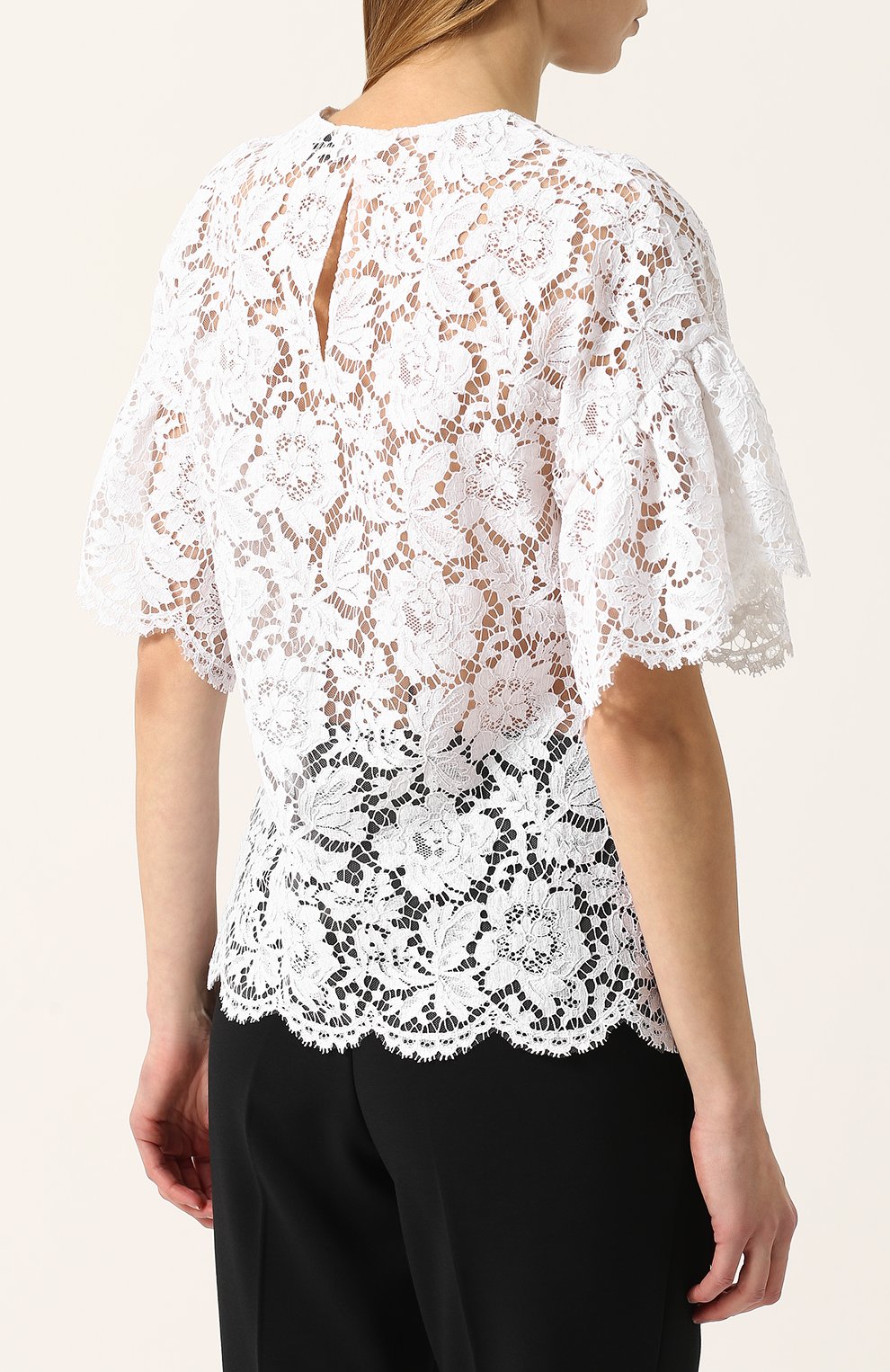 Однотонный кружевной топ с коротким рукавом VALENTINO, арт. PB3AE1Q7/1EC, фото 4