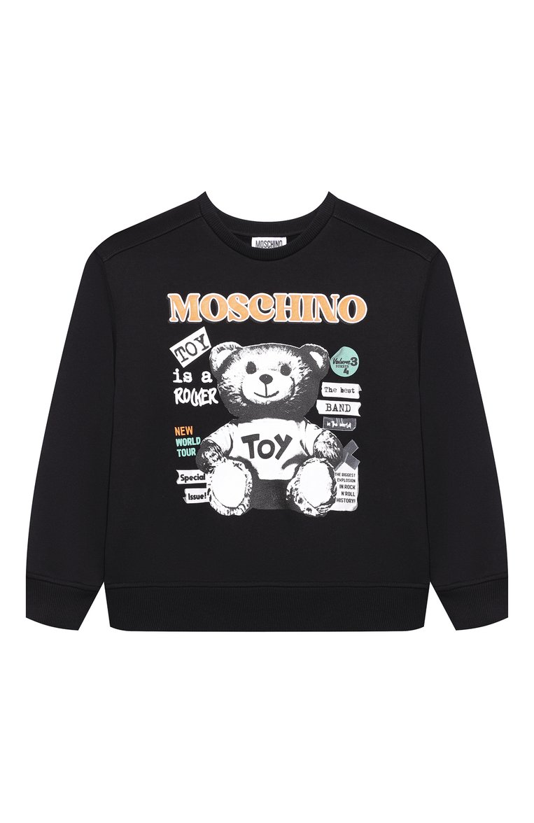 Детская комплект из свитшота и брюк MOSCHINO черного цвета, арт. HUK03Y/LCA58/4-8 | Фото 2 (Материал внешний: Хлопок; Рукава: Длинные; Девочки Кросс-КТ: Костюмы-спорт; Тематический товар: Teddy Bear; Ростовка одежда: 6 лет | 116 см, 4 года | 104 см, 5 лет | 110 см, 8 лет | 128 см)