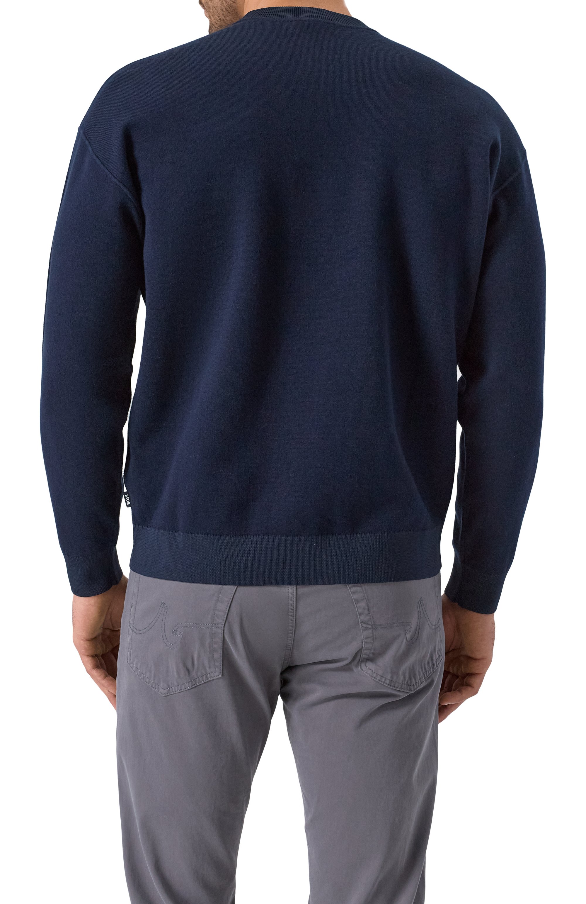 Джемпер из хлопка и шерсти BOSS темно-синего цвета по цене 23950 руб., арт. 50519624, фото 4 Джемпер из хлопка и шерсти BOSS, арт. 50519624, фото 4