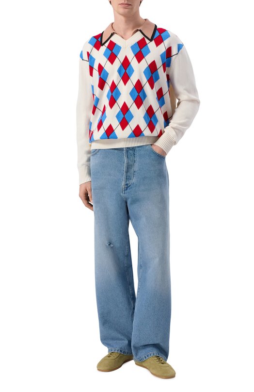 Свитер из хлопка и шерсти Dries Van Noten 021237/3730 Белый  021237/3730 Фото 2