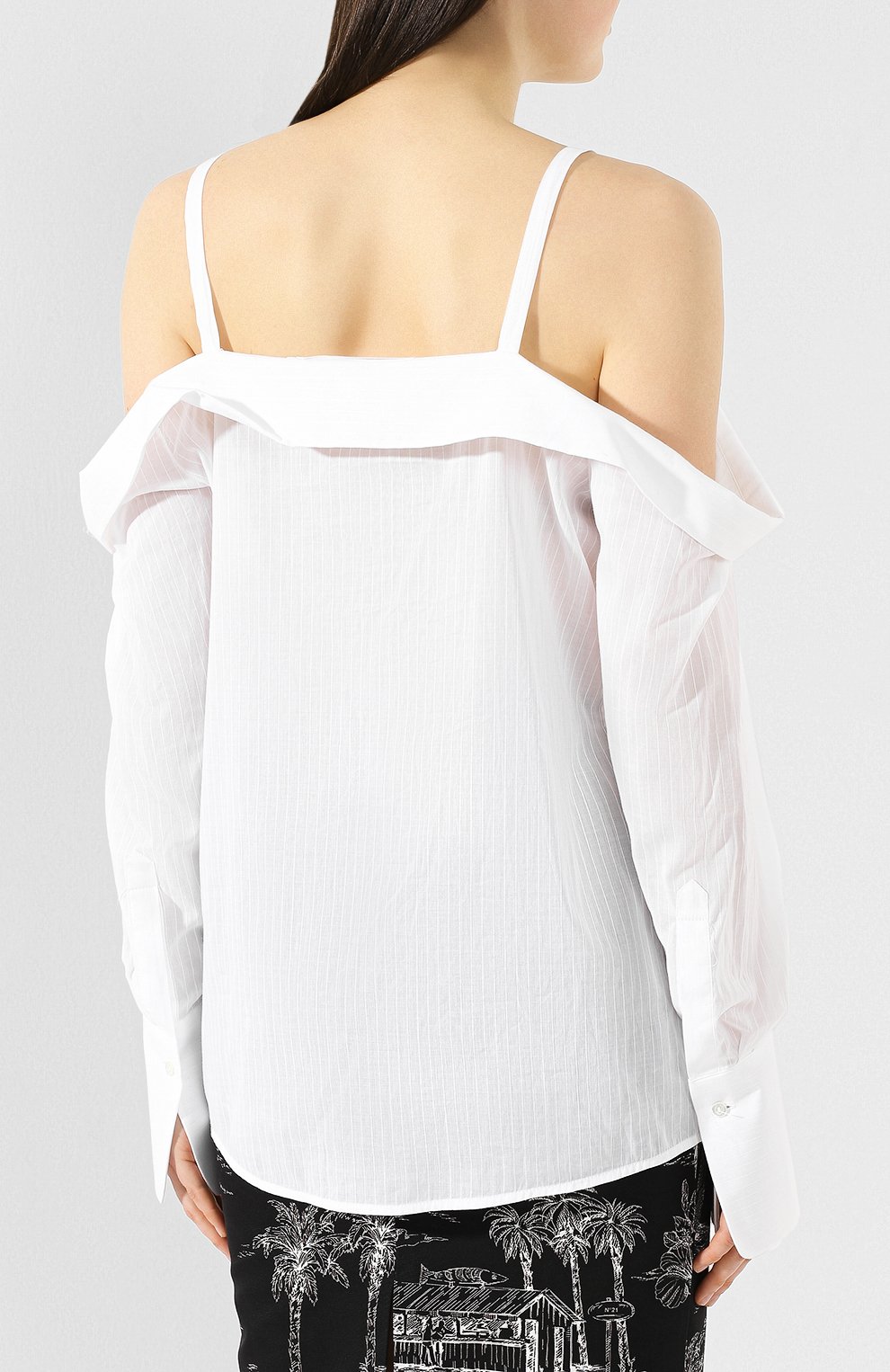 Хлопковая блузка VICTORIA, VICTORIA BECKHAM белого цвета по цене 20500 руб., арт. SHVV 148A SS19 SHEER STRIPE, фото 4 Хлопковая блузка VICTORIA, VICTORIA BECKHAM, арт. SHVV 148A SS19 SHEER STRIPE, фото 4