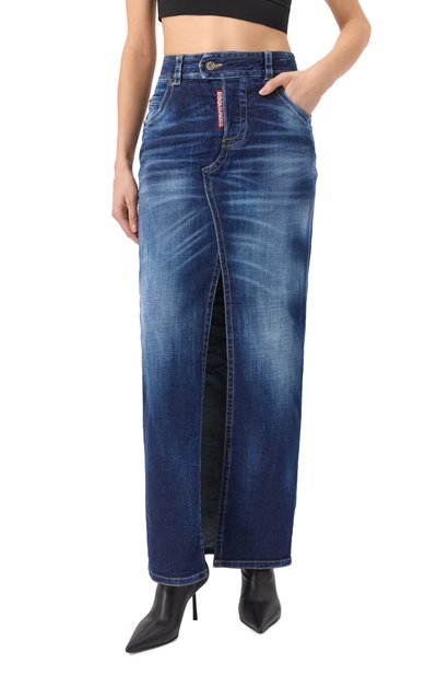 Джинсовая юбка DSQUARED2 синего цвета по цене 59950 руб., арт. S75MA0982/S30664, фото 3 Джинсовая юбка DSQUARED2, арт. S75MA0982/S30664, фото 3