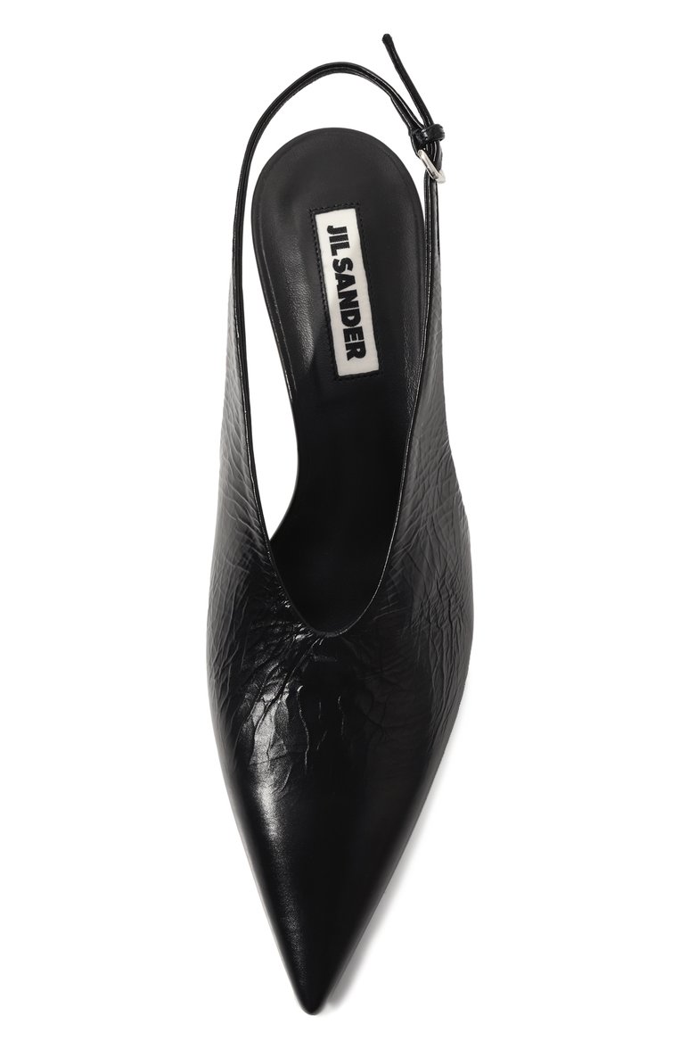Женские кожаные туфли JIL SANDER черного цвета, арт. J15WP0128/P6521 | Фото 6 (Материал внутренний: Натуральная кожа; Подошва: Плоская; Драгоценные камни: Проставлено; Материал сплава: Проставлено; Каблук высота: Низкий; Каблук тип: Kitten heel; Материал внешний: Натуральная кожа; Женское Кросс-КТ: Слингбэки)
