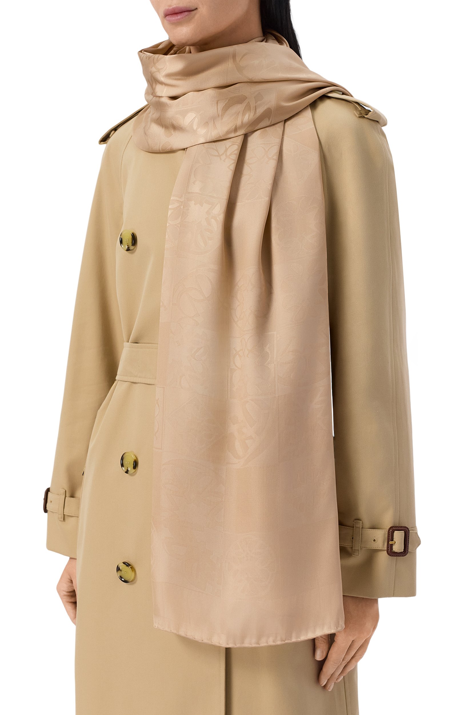 Шелковый шарф ELIE SAAB светло-бежевого цвета по цене 46900 руб., арт. 710011901, фото 2 Шелковый шарф ELIE SAAB, арт. 710011901, фото 2