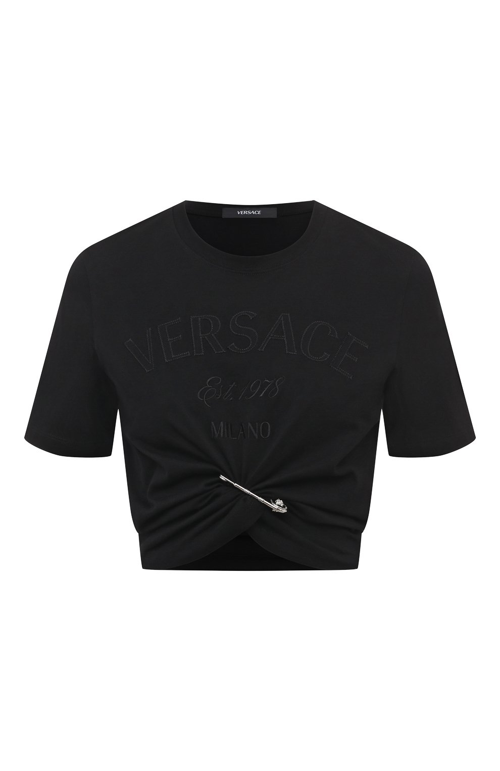 Хлопковая футболка VERSACE черного цвета по цене 69950 руб., арт. 1013606/1A10140, фото 1 Хлопковая футболка VERSACE, арт. 1013606/1A10140, фото 1