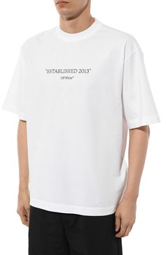 Мужская хлопковая футболка OFF-WHITE белого цвета, арт. 0MAA120C99JER009 | Фото 3 (Рукава: Короткие, 3/4; Длина (для топов): Стандартные; Принт: С принтом; Материал сплава: Проставлено; Материал внешний: Хлопок; Стили: Спорт-шик; Драгоценные камни: Проставлено)