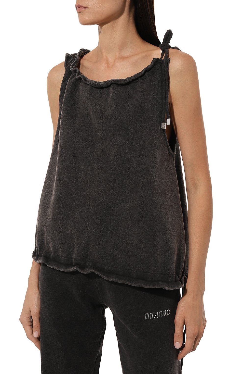 Хлопковый топ THE ATTICO темно-серого цвета по цене 58750 руб., арт. 247WCT310, фото 3 Хлопковый топ THE ATTICO, арт. 247WCT310, фото 3