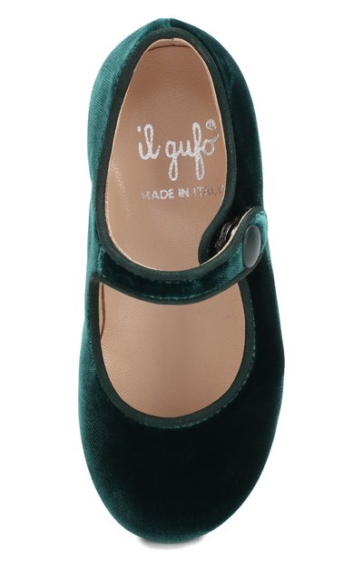 Бархатные туфли с перемычкой IL GUFO темно-зеленого цвета по цене 17650 руб., арт. G296/VELLUT0 ACC0PP./23-26, фото 4 Бархатные туфли с перемычкой IL GUFO, арт. G296/VELLUT0 ACC0PP./23-26, фото 4