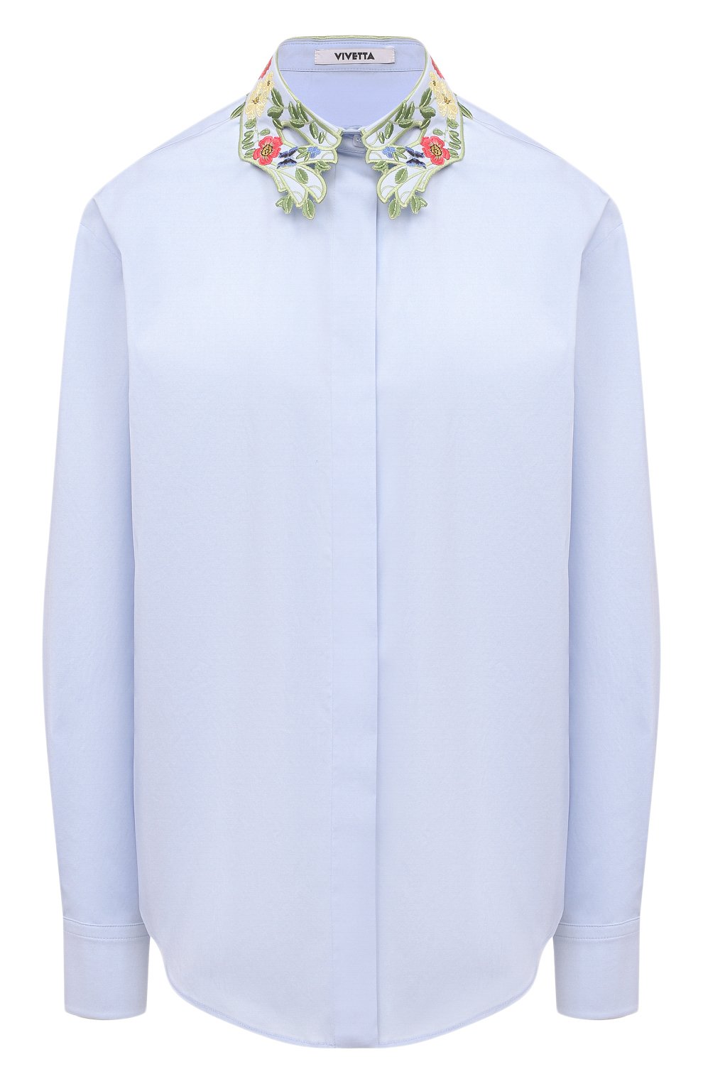 Хлопковая рубашка VIVETTA голубого цвета по цене 44350 руб., арт. 21E V2M0/G141/0650, фото 1 Хлопковая рубашка VIVETTA, арт. 21E V2M0/G141/0650, фото 1