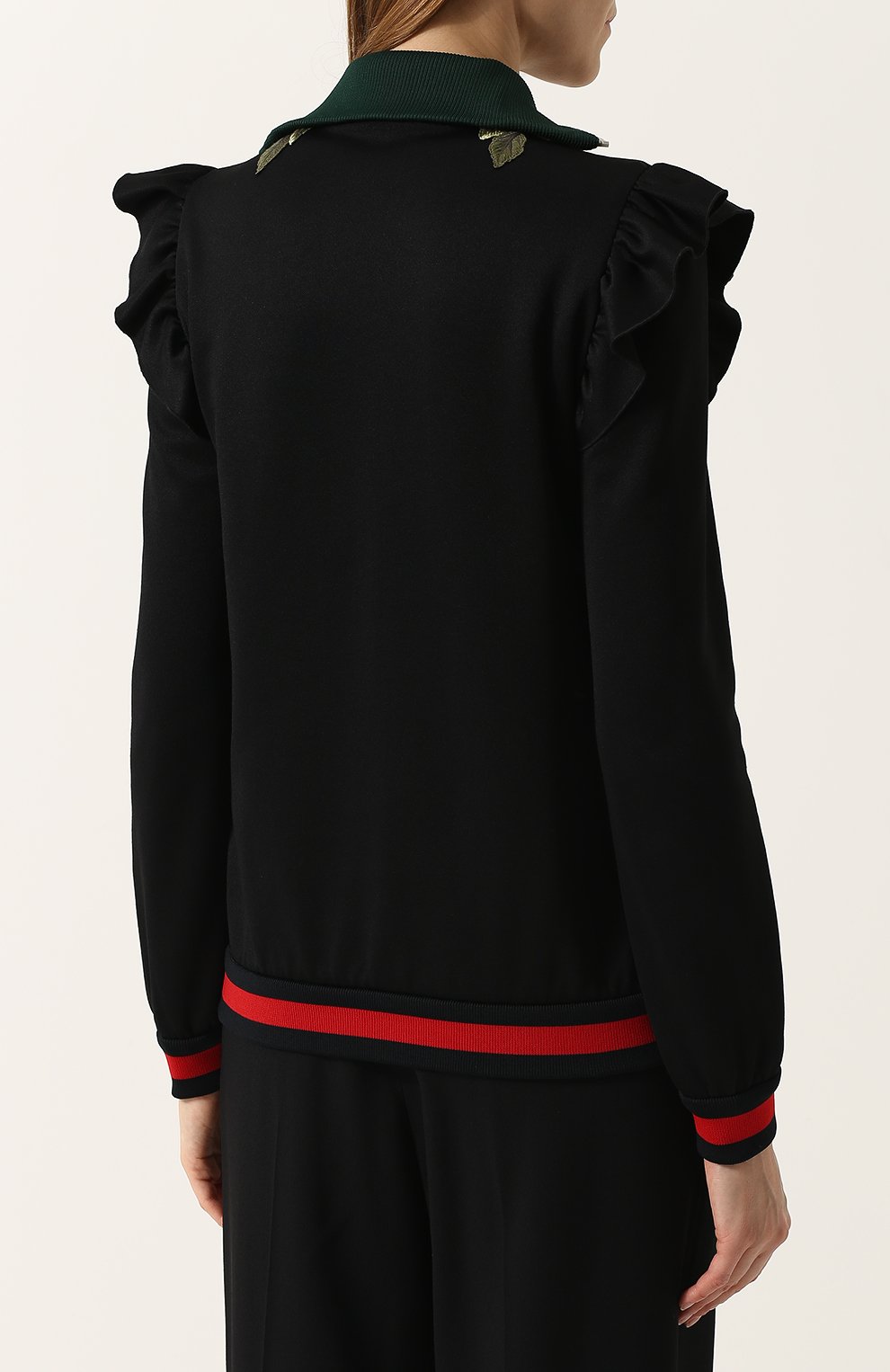 Кардиган на молнии с контрастной цветочной вышивкой GUCCI черного цвета по цене 107000 руб., арт. 479536/X9C11, фото 4 Кардиган на молнии с контрастной цветочной вышивкой GUCCI, арт. 479536/X9C11, фото 4