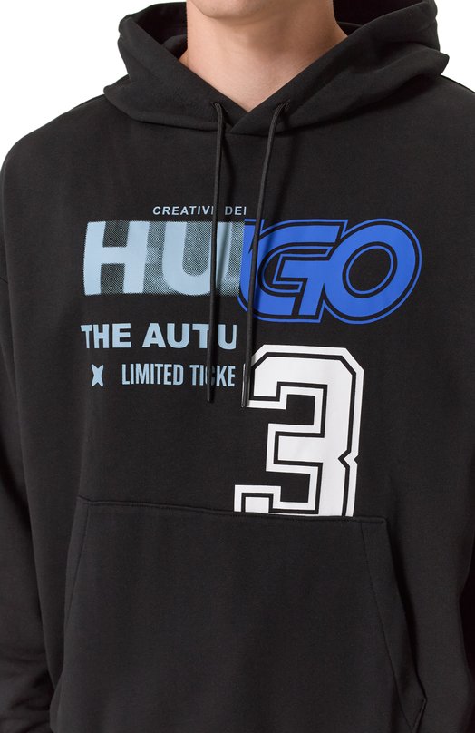 Хлопковое худи HUGO Blue 50544196 Чёрный  50544196 Фото 5