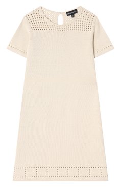 Детское платье из вискозы EMPORIO ARMANI кремового цвета, арт. EG000167/AF14100 | Фото 1 (Материал сплава: Проставлено; Драгоценные камни: Проставлено; Рукава: Короткие; Материал внешний: Вискоза; Случай: Повседневный; Девочки Кросс-КТ: Платье-одежда; Ростовка одежда: 10 - 11 лет | 140 - 146см, 13 - 15 лет | 158 см, 16 лет | 164 см, 8 лет | 128 см)
