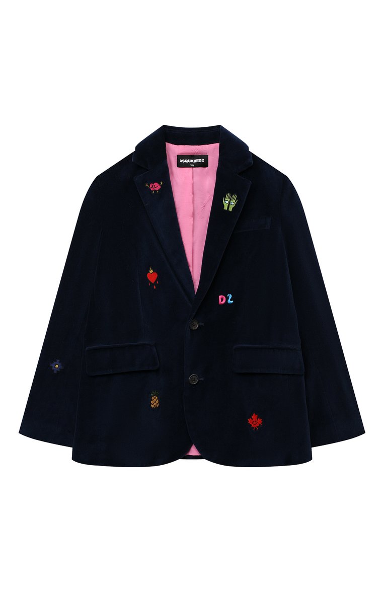 Детский хлопковый жакет DSQUARED2 темно-синего цвета, арт. DQ1899/D0A5F | Фото 1 (Материал внешний: Хлопок; Материал подклада: Вискоза; Рукава: Длинные; Стили: Классический; Девочки Кросс-КТ: Жакет-одежда)