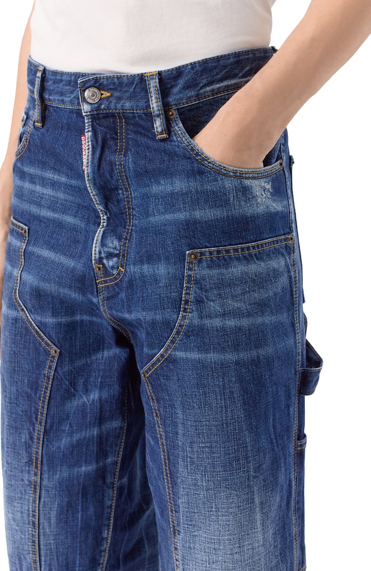 Мужские джинсы carpenter DSQUARED2 синего цвета, арт. S74LB1652/S30309 | Фото 5 (Длина (брюки, джинсы): Стандартные; Детали: Делаве, Потертости; Кросс-КТ: Деним; Стили: Кэжуэл, Streetwear; Материал внешний: Деним, Хлопок; Силуэт М (брюки): Широкие)