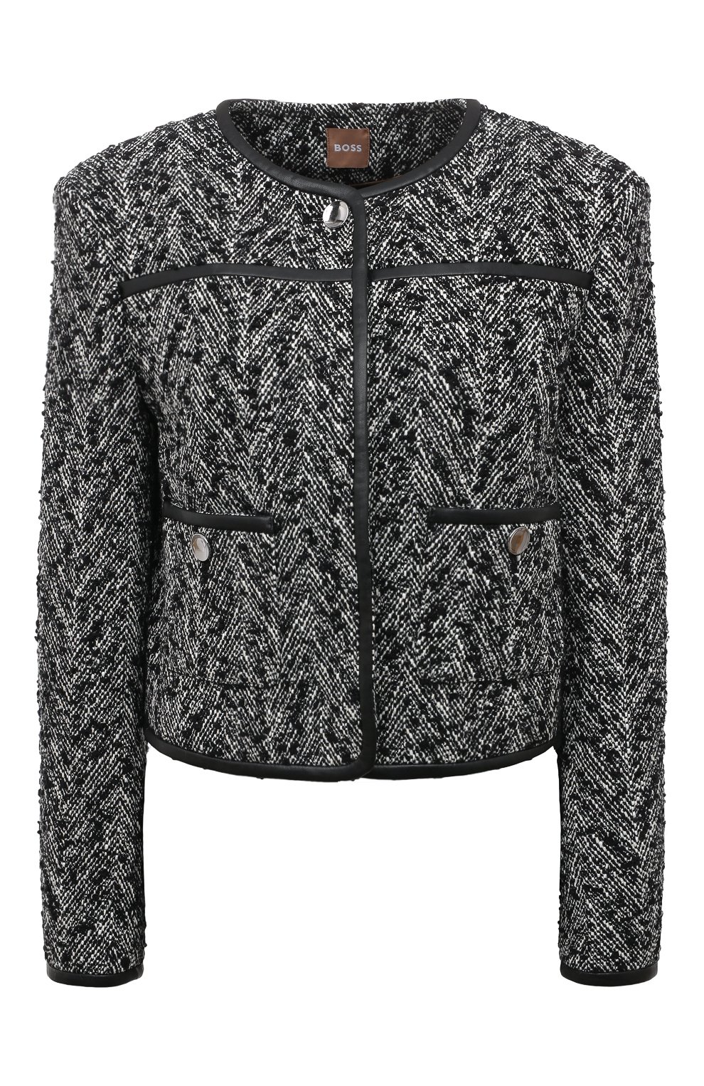 Жакет из хлопка и вискозы BOSS черно-белого цвета по цене 41400 руб., арт. 50495705, фото 1 Жакет из хлопка и вискозы BOSS, арт. 50495705, фото 1