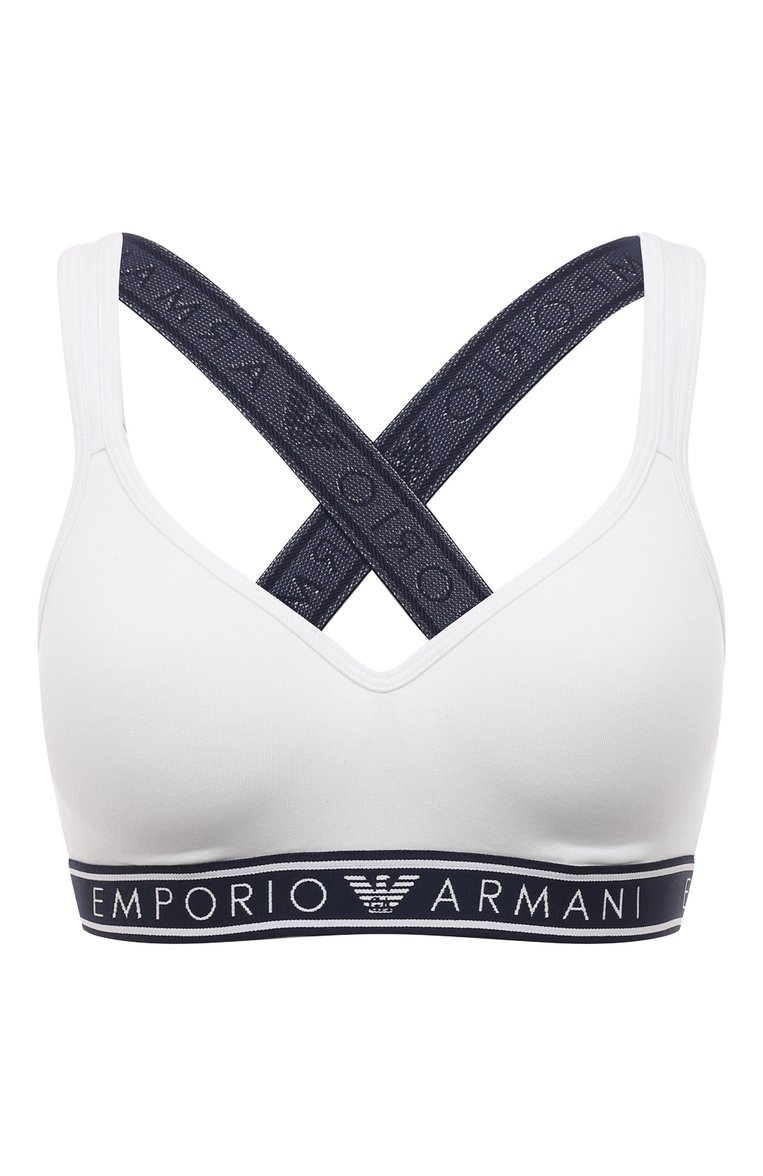 Женский бра-топ EMPORIO ARMANI белого цвета, арт. 163995/3R227 | Фото 1 (Материал внешний: Хлопок; Региональные ограничения белый список (Axapta Mercury): Не проставлено; Нос: Не проставлено; Автоматизация состава: Проставлено)