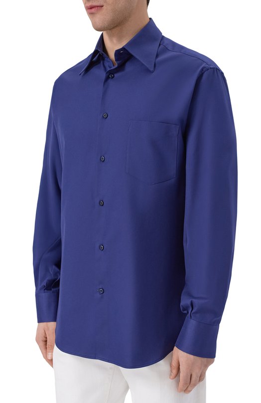 Хлопковая рубашка Brunello Cucinelli MW6040621 Синий  MW6040621 Фото 3