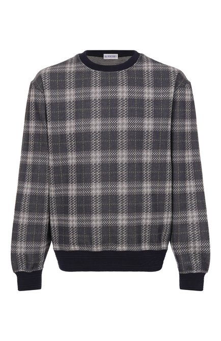 Мужской хлопковый джемпер BURBERRY темно-синего цвета, арт. 8101753 | Фото 1 (Материал внешний: Хлопок; Рукава: Длинные; Длина (для топов): Стандартные; Драгоценные камни: Проставлено; Материал сплава: Проставлено)