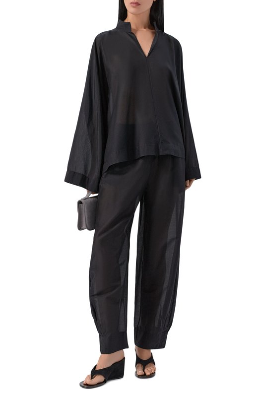 Блузка из хлопка и шелка 12 STOREEZ 137122 Чёрный  137122 Фото 2