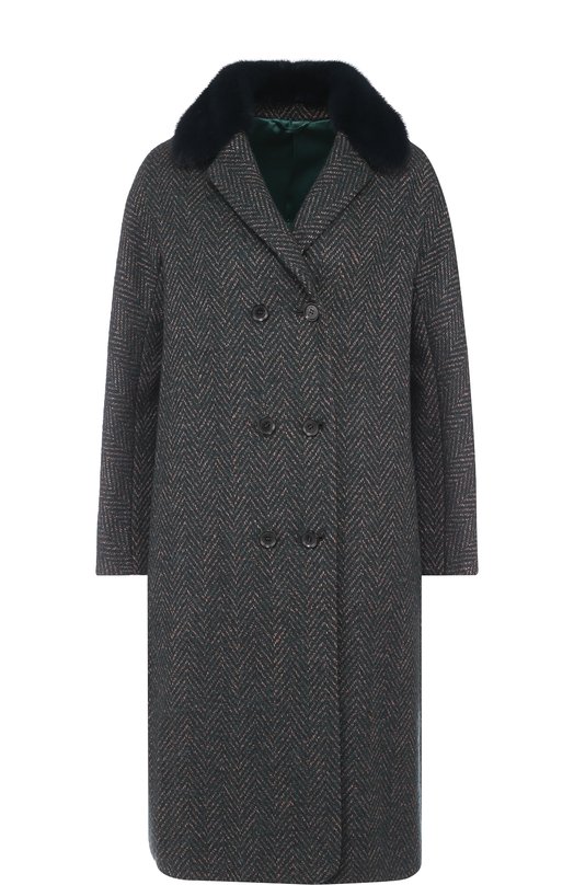 

Двубортное пальто с меховым воротником Kiton, Зелёный