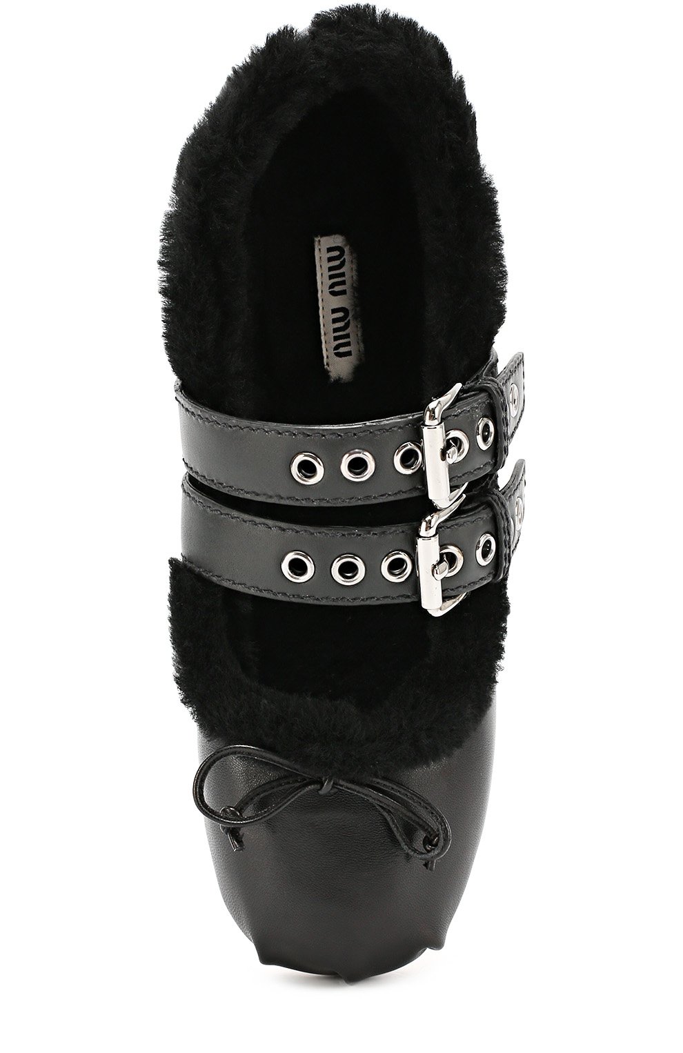 Кожаные балетки с ремешками и меховой отделкой MIU MIU, арт. 5F495A/3H7C, фото 4