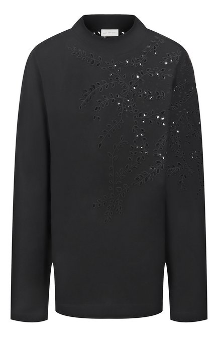 Женская хлопковый лонгслив DRIES VAN NOTEN черного цвета, арт. 251-011150-1603 | Фото 1 (Материал сплава: Проставлено; Драгоценные камни: Проставлено; Длина (для топов): Удлиненные; Материал внешний: Хлопок; Рукава: Длинные)