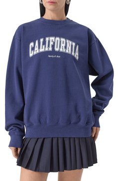 Женский хлопковый свитшот SPORTY AND RICH темно-синего цвета, арт. ST071516501BL32 | Фото 3 (Рукава: Длинные; Длина (для топов): Стандартные; Стили: Спорт-шик; Женское Кросс-КТ: Свитшот-одежда; Материал внешний: Хлопок)