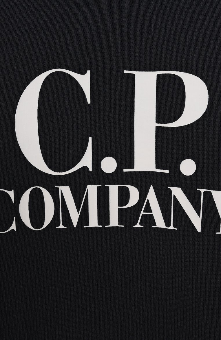 Детский хлопковый свитшот C.P. COMPANY темно-синего цвета, арт. EMF00E/LCA69 | Фото 3 (Материал внешний: Хлопок; Рукава: Длинные; Мальчики Кросс-КТ: Свитшот-одежда; Ростовка одежда: 2 года | 92 см)