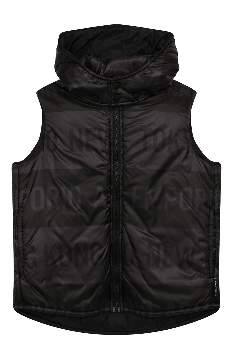 Жилет с капюшоном EMPORIO ARMANI черного цвета по цене 28050 руб., арт. 6G4B74/1NUNZ, фото 1 Жилет с капюшоном EMPORIO ARMANI, арт. 6G4B74/1NUNZ, фото 1