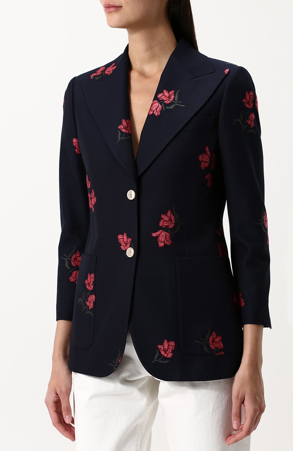 Приталенные жакет из смеси хлопка и шерсти с декоративной вышивкой GUCCI синего цвета по цене 155000 руб., арт. 501147/ZKM14, фото 3 Приталенные жакет из смеси хлопка и шерсти с декоративной вышивкой GUCCI, арт. 501147/ZKM14, фото 3