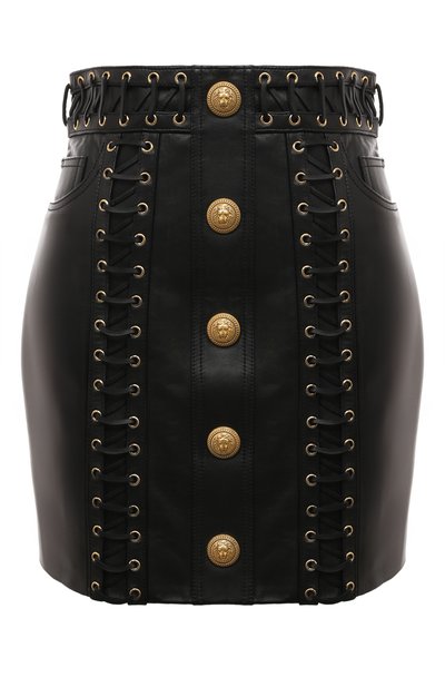 Женская кожаная юбка BALMAIN, арт. AF0LB840LB24