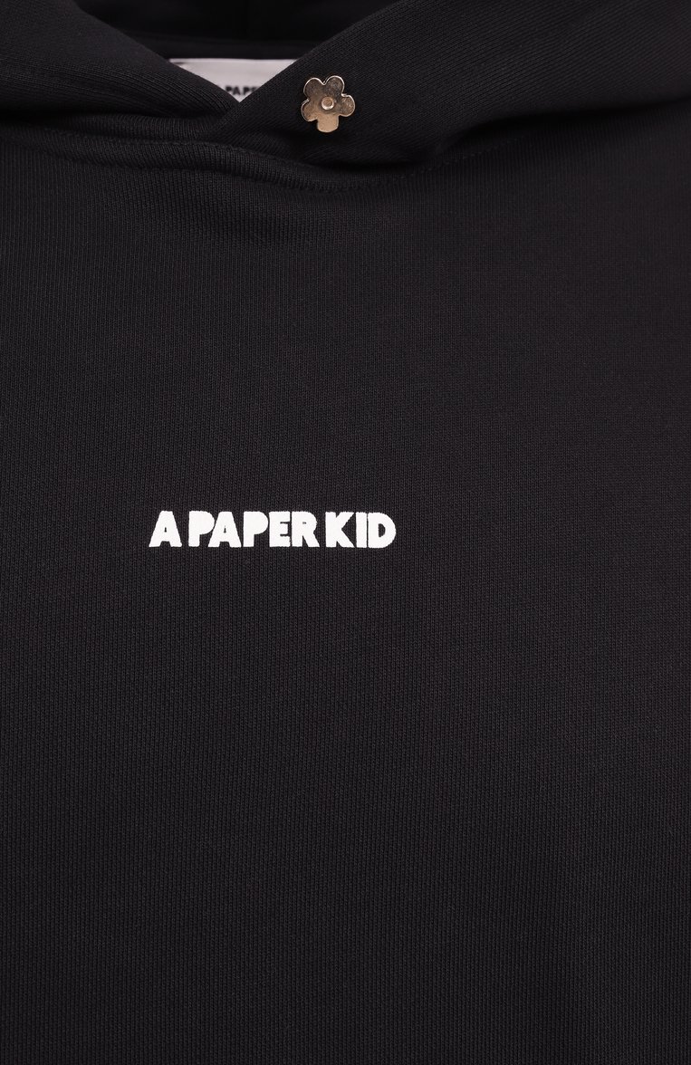 Мужской хлопковое худи A PAPER KID черного цвета, арт. S5PKMAHS191 | Фото 6 (Материал внешний: Хлопок; Рукава: Длинные; Длина (для топов): Стандартные; Мужское Кросс-КТ: Худи-одежда; Принт: Без принта; Стили: Кэжуэл)