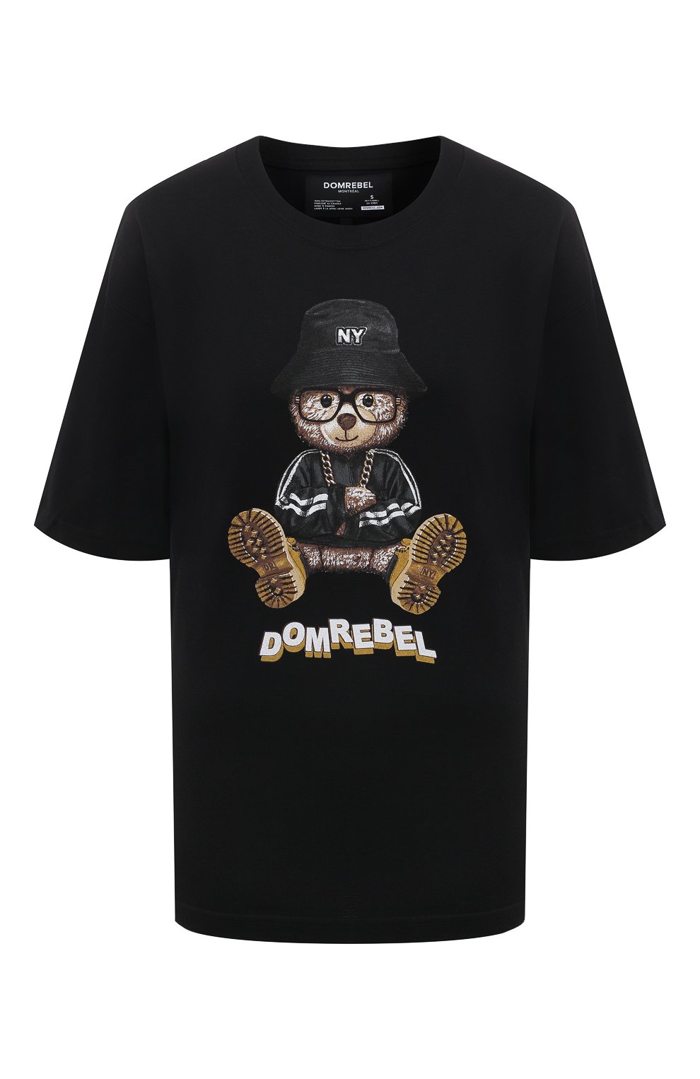Хлопковая футболка DOMREBEL черного цвета по цене 15400 руб., арт. NY BEAR (CARRY-0VER)/T-SHIRT, фото 1 Хлопковая футболка DOMREBEL, арт. NY BEAR (CARRY-0VER)/T-SHIRT, фото 1